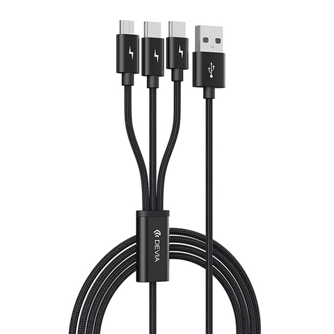 Dây Cáp Sạc ba đầu Devia dây dù, sạc 3 thiết bị cùng lúc - Hàng chính hãng Bảo hành 12 tháng