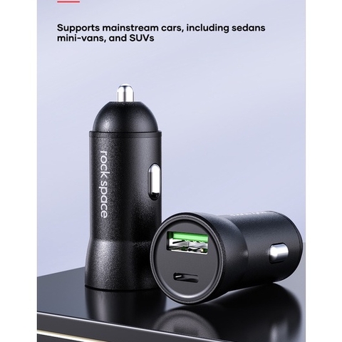 Tẩu sạc xe hơi 2 cổng sạc nhanh PD 20W Rockspace H12 Dual-port A+C  Car Charger bảo hành 12 tháng