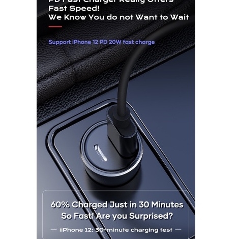 Tẩu sạc xe hơi 2 cổng sạc nhanh PD 20W Rockspace H12 Dual-port A+C  Car Charger bảo hành 12 tháng