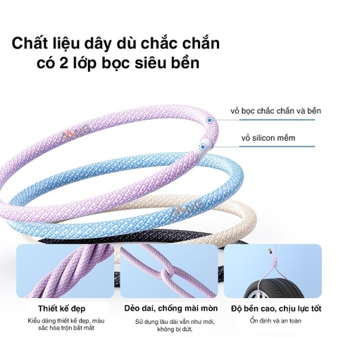 Dây cáp sạc nhanh Rockspace Z21 TypeC to TypeC sạc nhanh 100w chuẩn QC dây dù siêu bền BH 12 tháng