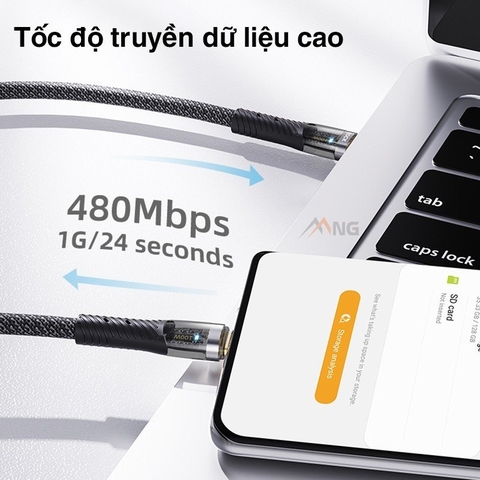 Dây cáp sạc nhanh Rockspace Z21 TypeC to TypeC sạc nhanh 100w chuẩn QC dây dù siêu bền BH 12 tháng