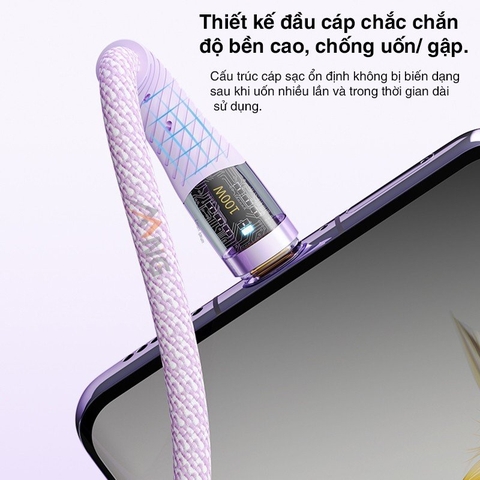 Dây cáp sạc nhanh Rockspace Z21 usb to TypeC sạc nhanh 6A chuẩn QC dây dù siêu bền BH 12 tháng