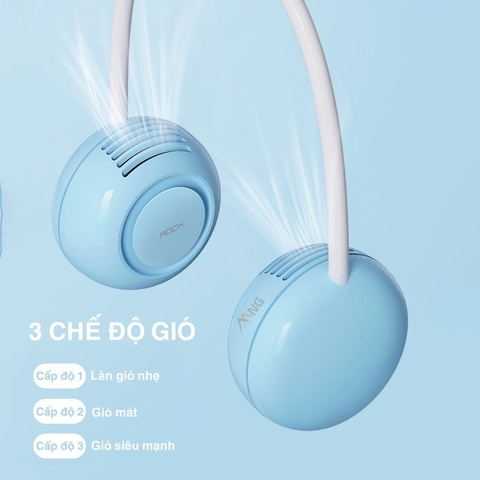 Quạt đeo cổ mini sạc tích điện Rockspace không cánh dùng liên tục 5h 3 chế độ gió hàng chính hãng