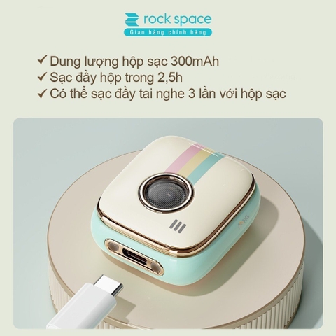 Tai nghe Bluetooth không dây nhét tai TWS Rockspace Retro Style nghe nhạc lên đến 24h có BH
