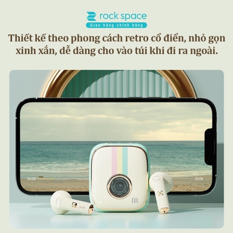 Tai nghe Bluetooth không dây nhét tai TWS Rockspace Retro Style nghe nhạc lên đến 24h có BH
