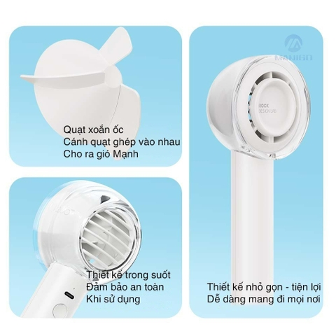 Quạt mini tích điện cầm tay để bàn có 3 tốc độ gió Rockspace mini nhỏ gọn dùng liên tục 6h Hàng chính hãng có BH