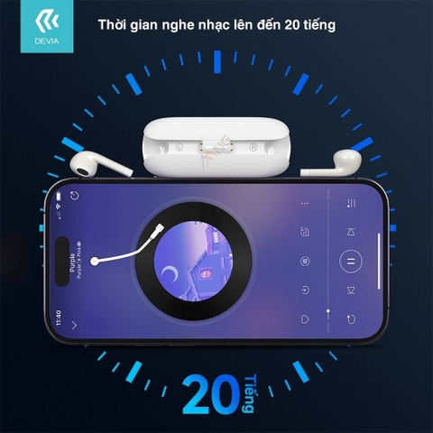 Tai nghe bluetooth không dây nhét tai Devia có mic nghe nhạc liên tục 20h hàng chính hãng có BH