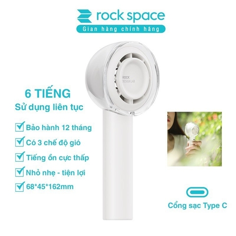 Quạt mini tích điện cầm tay để bàn có 3 tốc độ gió Rockspace mini nhỏ gọn dùng liên tục 6h Hàng chính hãng có BH
