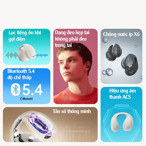 Tai nghe bluetooth không dây kẹp vành tai TWS Rockspace Sound EarCuffs truyền âm qua xương Hàng chính hãng có BH