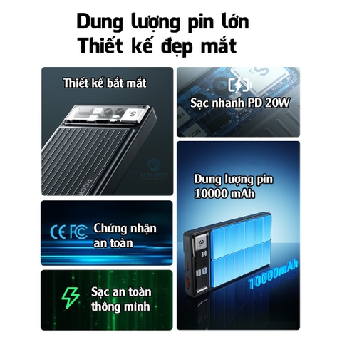 Pin dự phòng PD 20W Rockspace P91 sạc nhanh 10000mAh Hàng chính hãng bảo hành 12 tháng