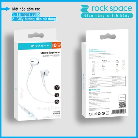Tai Nghe nhét tai có dây Rockspace ES05 jack 3.5mm có mic nghe nhạc chơi game BH 1 năm