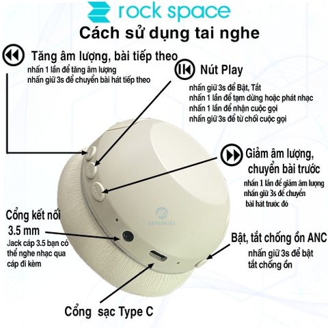 Tai nghe bluetooth chụp tai Rockspace O3 headphone không dây chống ồn chủ động ANC hàng chính hãng
