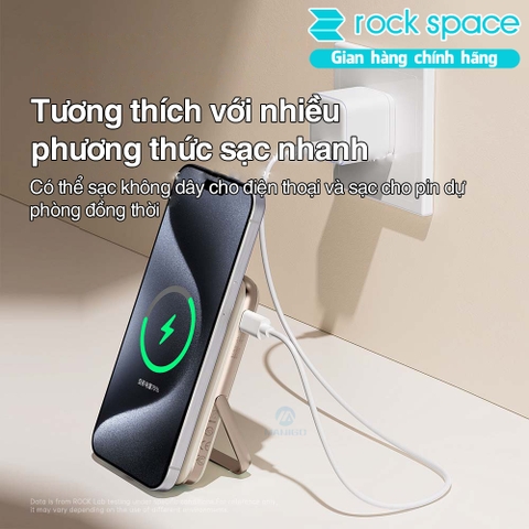 Pin sạc dự phòng không dây Rockspace P20 Pro PD20W Magnetic Holder Wireless tích hợp cáp TypeC dung lượng 10000mAh