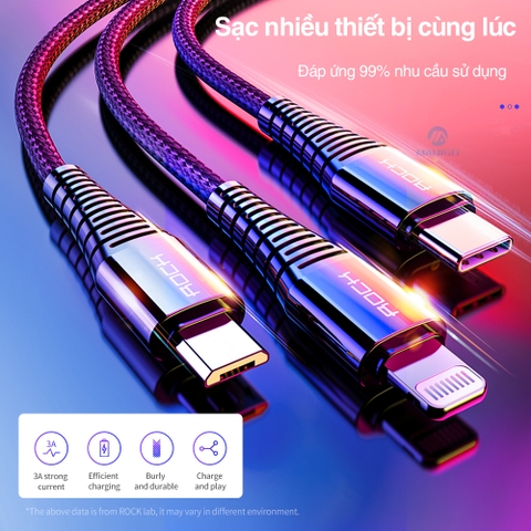Dây cáp sạc nhanh 3 đầu iphone typeC micro Rockspace Hi-Tensile dây dù sạc 3 thiết bị có BH