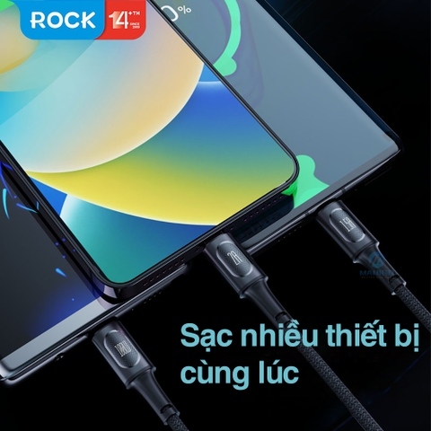 Dây cáp sạc nhanh 3 đầu iphone typeC micro Rock 3.5A độ dài 1.2m dây dù BH 12 tháng