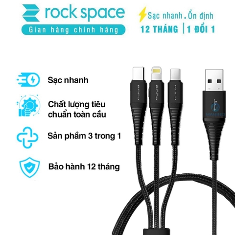 Dây cáp sạc nhanh 3 đầu iphone typeC micro Rockspace Hi-Tensile dây dù sạc 3 thiết bị có BH
