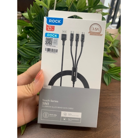 Dây cáp sạc nhanh 3 đầu iphone typeC micro Rock 3.5A độ dài 1.2m dây dù BH 12 tháng