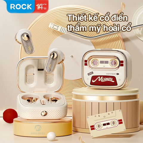 Tai nghe bluetooth Rockspace ốp TWS retro rock tape không dây chính hãng nhét tai bảo hành 1 năm