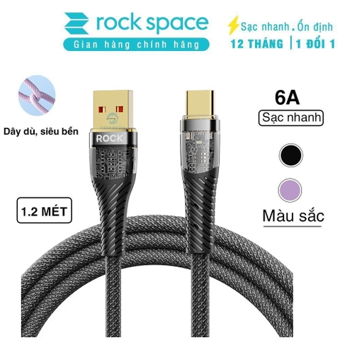 Dây cáp sạc nhanh Rockspace Z21 usb to TypeC sạc nhanh 6A chuẩn QC dây dù siêu bền BH 12 tháng