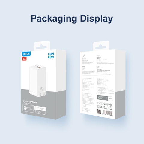 Củ sạc nhanh PD 65W Rockspace 3 Cổng USB Type C 4.0 3.0 PD sạc nhanh cho điện thoại laptop Hàng chính hãng có BH