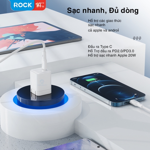 Củ sạc nhanh cho iphone chuẩn PD 20W Rockspace T68 ổn định không nóng hàng bảo hành 12 tháng