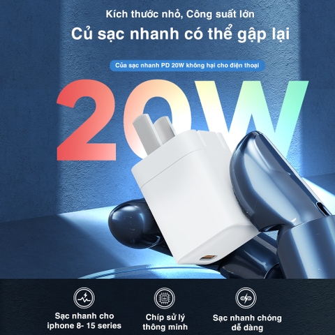 Củ sạc nhanh cho iphone chuẩn PD 20W Rockspace T68 ổn định không nóng hàng bảo hành 12 tháng