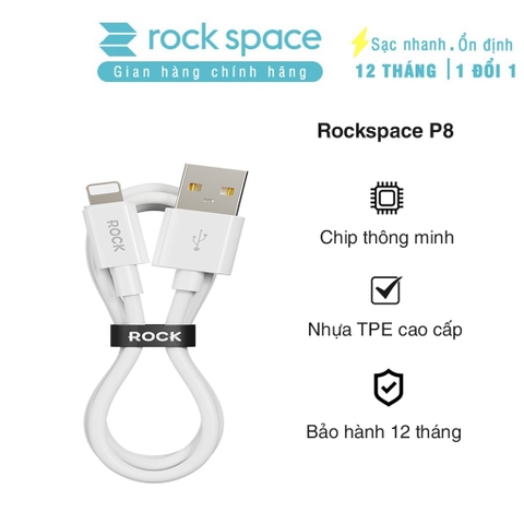 Dây cáp sạc nhanh cho iphone Rockspace P8 độ dài 1m sạc nhanh ổn định không nóng máy BH 12 tháng