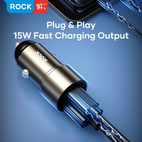 Củ sạc nhanh 15W trên xe hơi ROCKSPACE H20 Dual Port A+C 15W Car Charger Hàng chính hãng BH 2 tháng