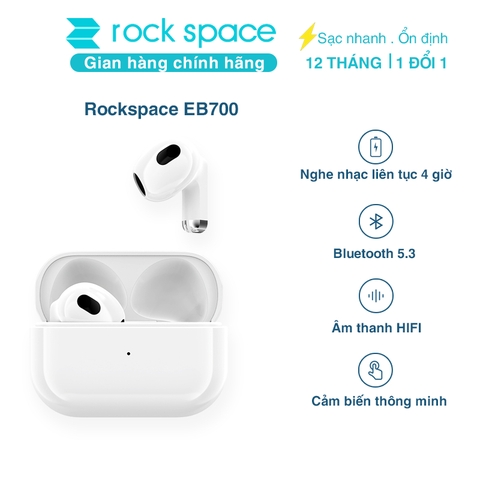 Tai nghe bluetooth không dây nhét tai Rockspace EB700 TWS có mic hàng chính hãng bảo hành 12 tháng