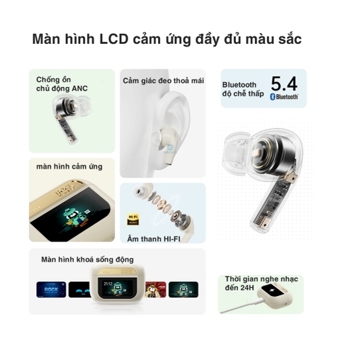 Tai nghe bluetooth chính hãng Rockspace A5 pro true wireless ko dây chống ồn chủ động ANC Bh 1 năm