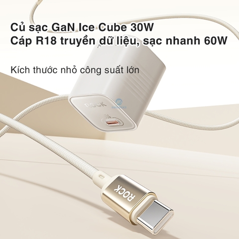 Bộ củ cáp sạc nhanh typeC 30W ROCK Ice²Cube hàng chính hãng Rockspace BH 12 tháng
