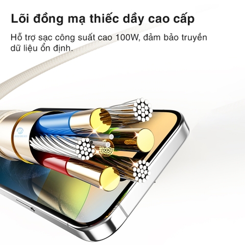 Dây cáp sạc nhanh 100W Rockspce R18 chuẩn typeC to typeC Hàng chính hãng bảo hành 12 tháng