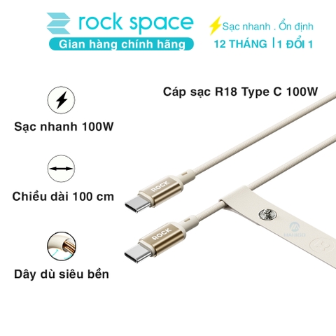 Dây cáp sạc nhanh 100W Rockspce R18 chuẩn typeC to typeC Hàng chính hãng bảo hành 12 tháng