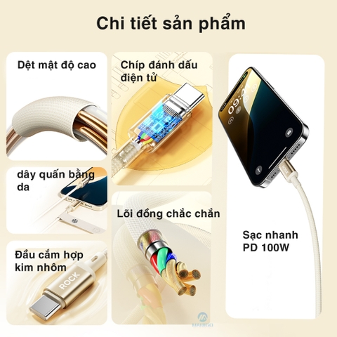 Dây cáp sạc nhanh 100W Rockspce R18 chuẩn typeC to typeC Hàng chính hãng bảo hành 12 tháng