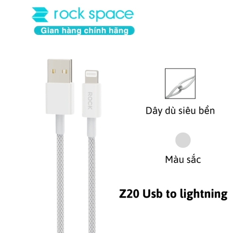 Dây sạc nhanh iPhone chính hãng Rockspace Z20 usb to lightning dây dù 1 mét bảo hành 1 năm