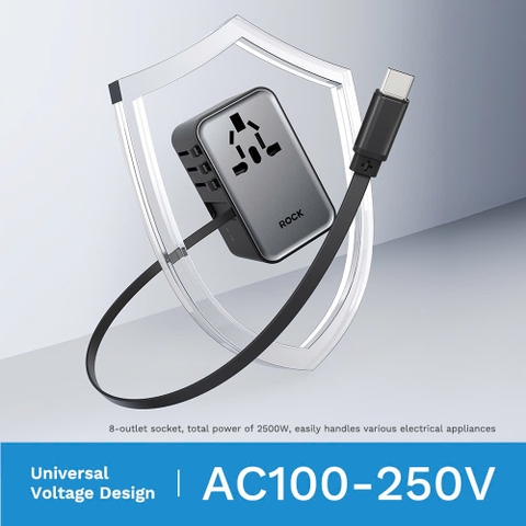 Củ sạc đa năng sạc nhanh PD 70W ROCK PD70W tích hợp cáp sạc nhanh typeC bảo hành 12 tháng