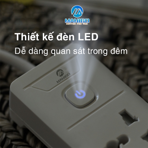 Ổ cắm điện kéo dài chữ nhật Manigo UNS 1K4 4 ổ cắm độ dài dây cắm 2,5 mét Bảo hành 18 tháng