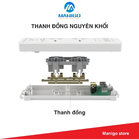 Ổ cắm điện kéo dài chữ nhật Manigo UNS 1K4 4 ổ cắm độ dài dây cắm 2,5 mét Bảo hành 18 tháng