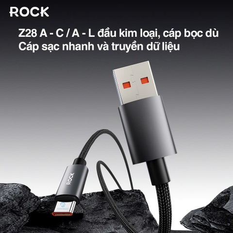 Dây cáp sạc lightning cho iphone Rockspace Z28 sạc nhanh dây dù siêu bền BH 12 tháng