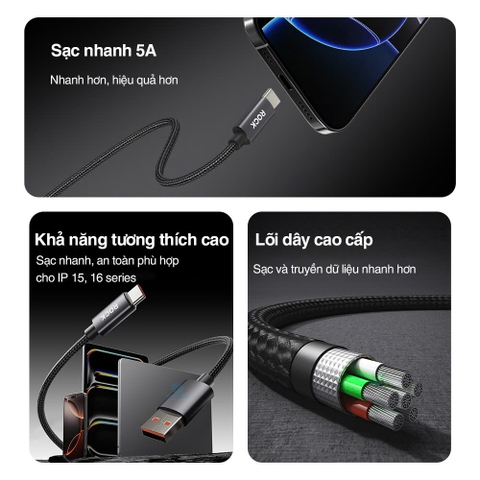 Dây cáp sạc lightning cho iphone Rockspace Z28 sạc nhanh dây dù siêu bền BH 12 tháng