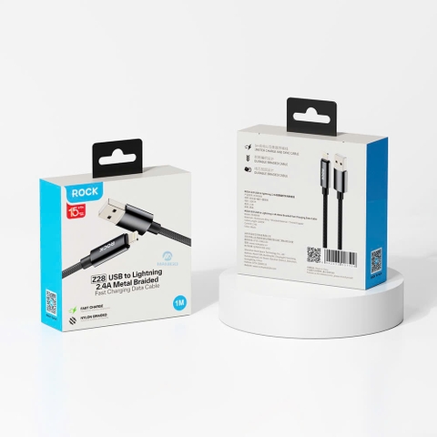 Dây cáp sạc lightning cho iphone Rockspace Z28 sạc nhanh dây dù siêu bền BH 12 tháng