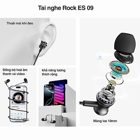 Tai nghe có dây có mic Rockspace ES09 chuẩn cắm TypeC dành cho ip15 samsung huawei xiaomi BH 1 nă