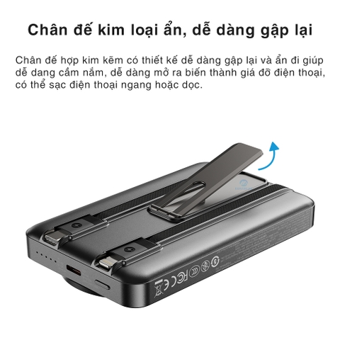 Pin sạc dự phòng không dây sạc nhanh PD 20W magsafe Rockspace 10.000mAh P50 5-in-1 tích hợp cáp sạc
