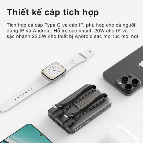 Pin sạc dự phòng không dây sạc nhanh PD 20W magsafe Rockspace 10.000mAh P50 5-in-1 tích hợp cáp sạc