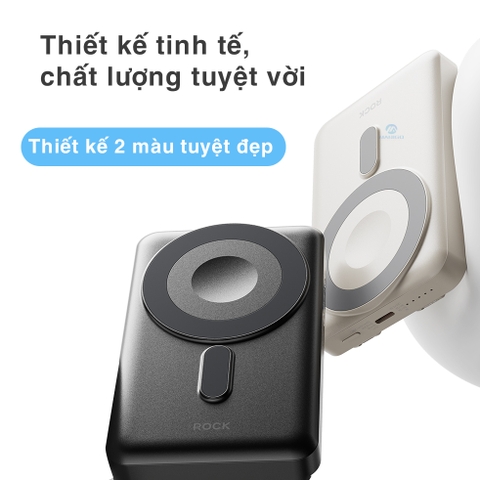 Pin sạc dự phòng không dây sạc nhanh PD 20W magsafe Rockspace 10.000mAh P50 5-in-1 tích hợp cáp sạc