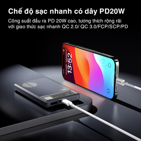 Pin sạc dự phòng không dây 10000mAh sạc nhanh PD 20W Rockspace Retro Magnetic Wireless BH 12 tháng