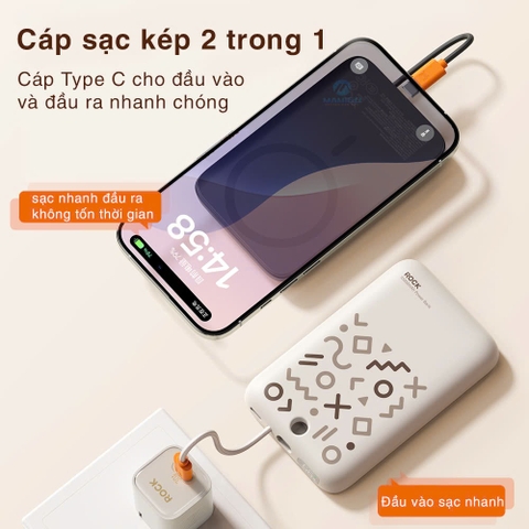 Pin sạc dự phòng sạc nhanh PD 20W Rockspace P28 10.000 mAh Magnetic PD tích hợp cáp sạc nhanh