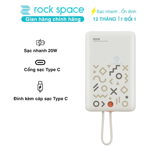 Pin sạc dự phòng sạc nhanh PD 20W Rockspace P28 10.000 mAh Magnetic PD tích hợp cáp sạc nhanh