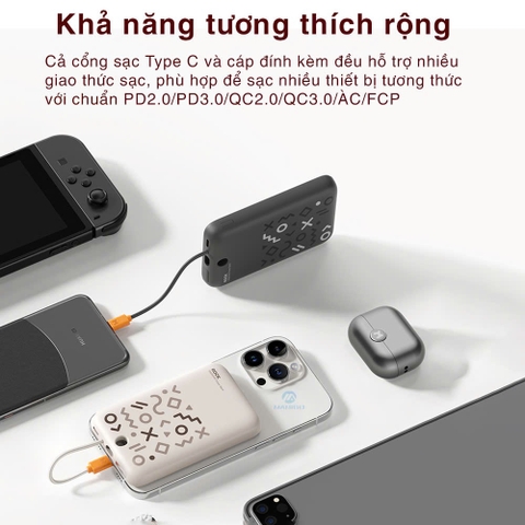 Pin sạc dự phòng sạc nhanh PD 20W Rockspace P28 10.000 mAh Magnetic PD tích hợp cáp sạc nhanh