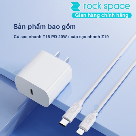 Bộ Sạc nhanh 20W Rockspace T18 hàng chính hãng bảo hành 12 tháng 1 đổi 1
